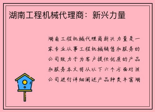 湖南工程机械代理商：新兴力量